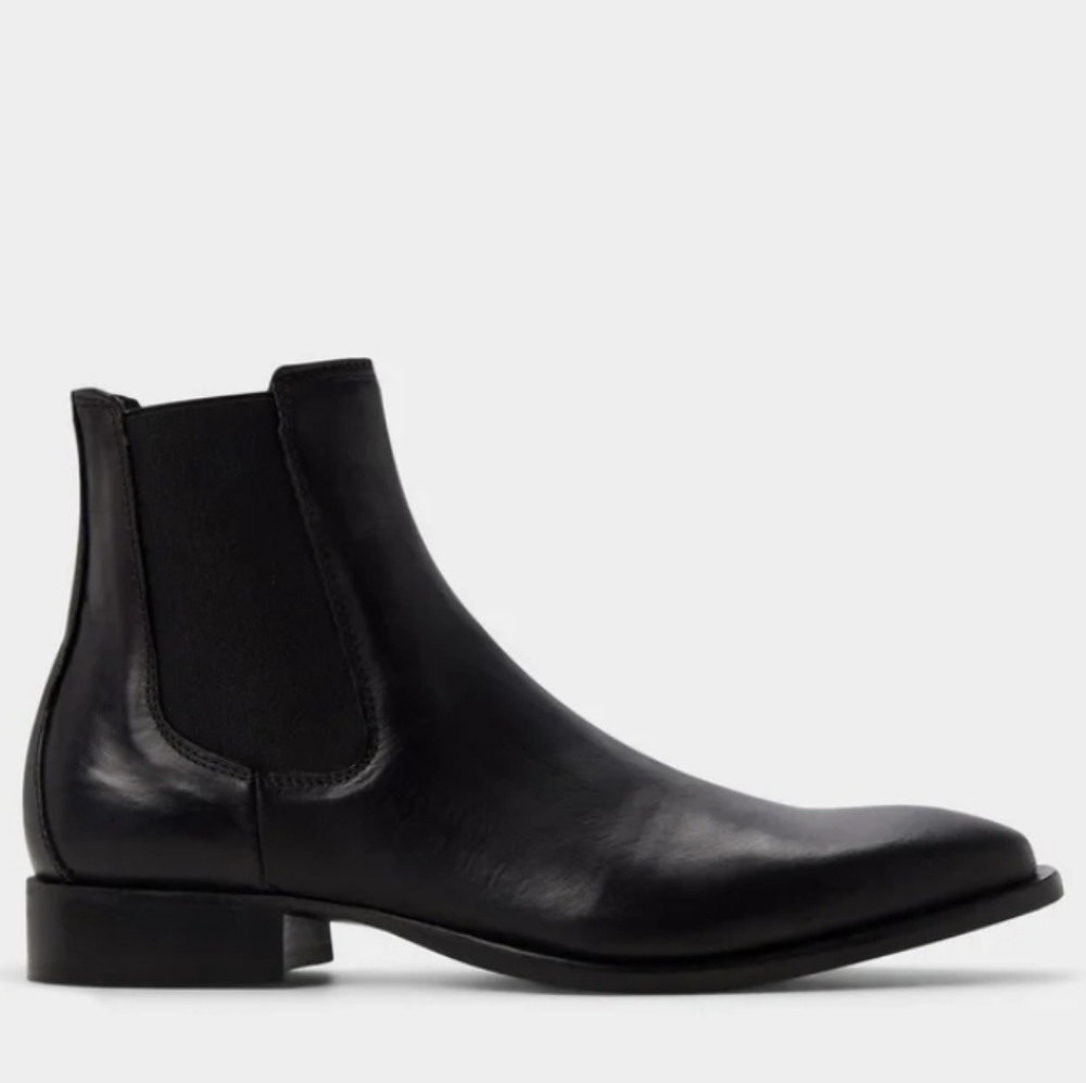 Aldo Classic Black Leather Ankle Boots